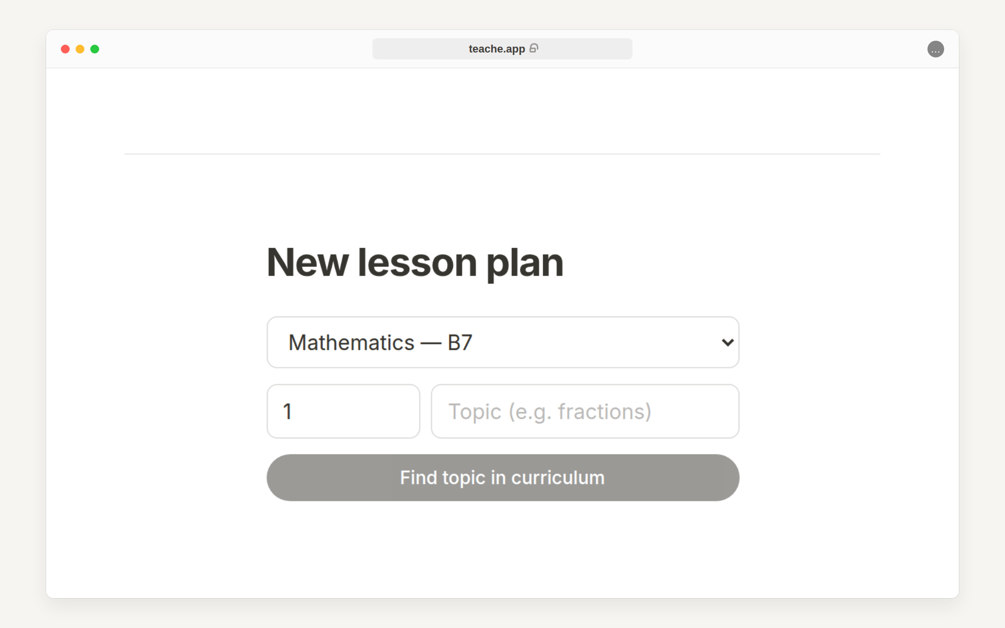 The new lesson note screen with class, week, topic and curriculum mapping controls