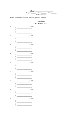 First page of End-of-Term Exam Template