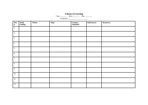 First page of KG Scheme of Work Template
