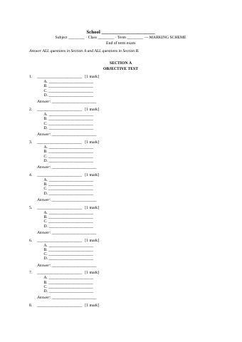 First page of Marking Scheme Template