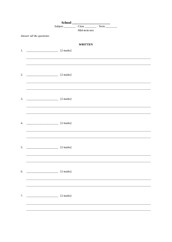 First page of Mid-term Test Template